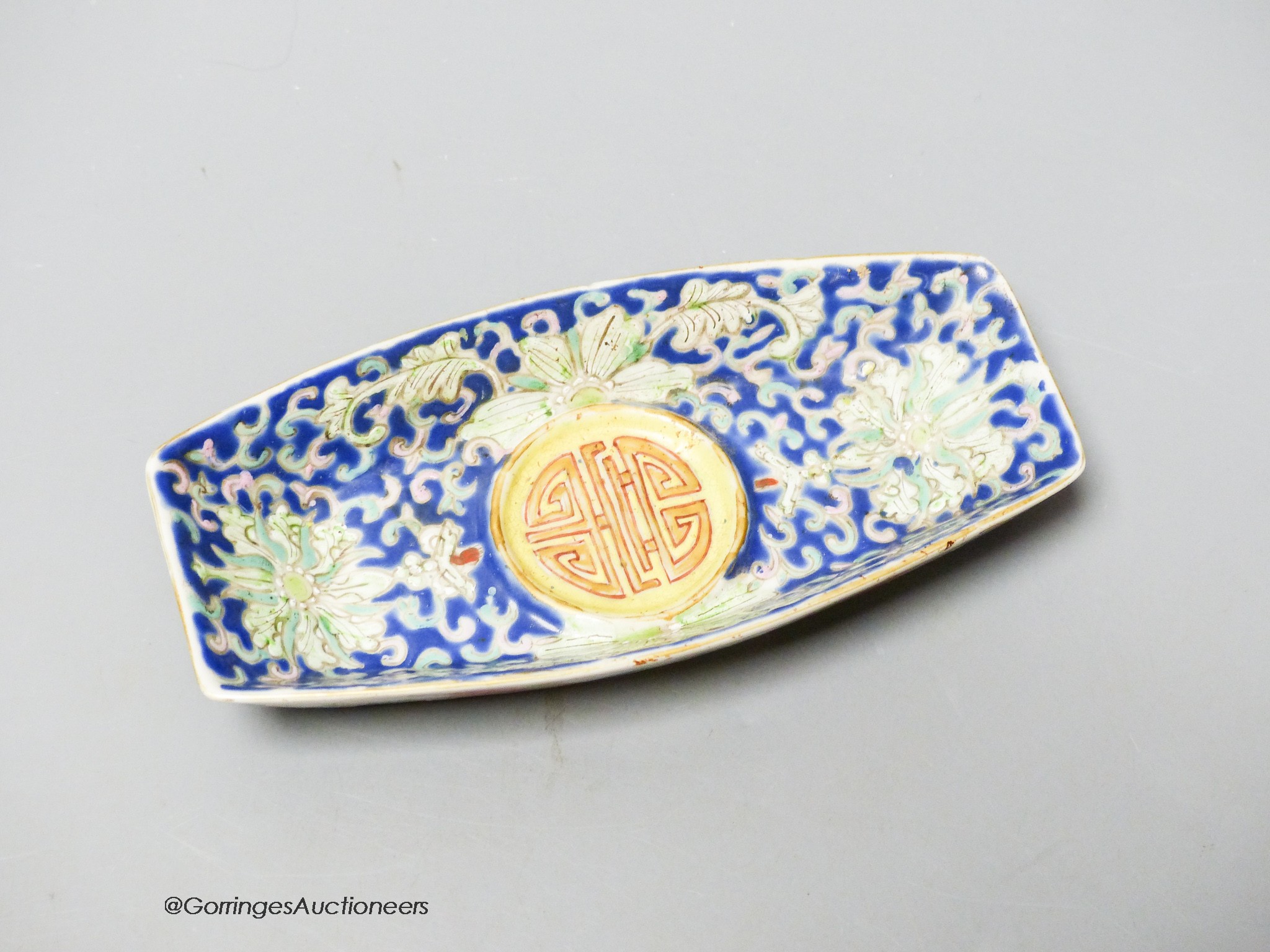 A Chinese blue ground tea boat, 15cm